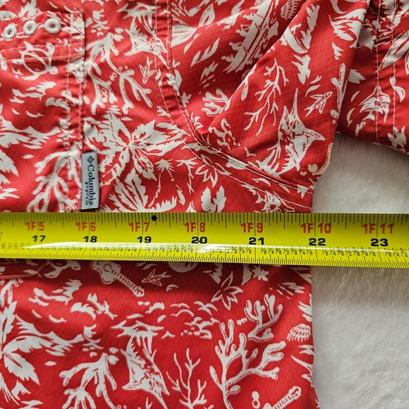 Columbia PFG Omni-Shade Tropical Coral Palm Tree Button Up‎ Shirt Red White M - Picture 7 of 14